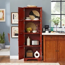 Tall Storage Cabinet Eight Doors Four-Tier Height Bookshelf-Style Design