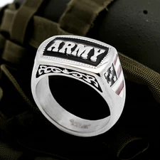 Unisex "ARMY" Signet Ring Enameled USA Military Stainless-Steel sizes 5-15, 63