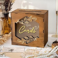 Brown Wedding Card Box W/ Acrylic Window Wooden Gift Card Box Wedding Reception