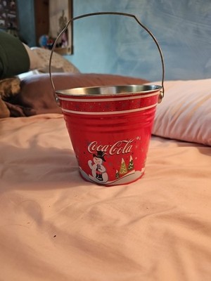 Coca-Cola Snowman Ice Bucket with Handle Christmas Holiday Red Vintage