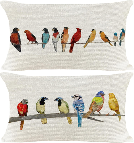 Pack of 2 Bird Lumbar Pillow Covers 12X20 for Outdoor Patio Swing Summer Fall Bu - Picture 10 of 12