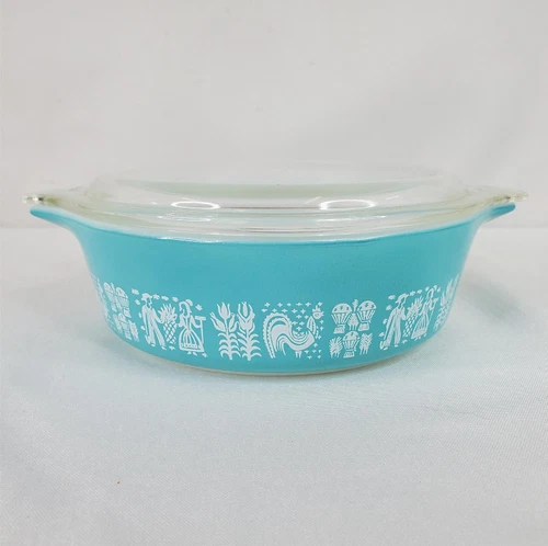 Vintage Pyrex 471 Blue Turquois Amish Butterprint Casserole Dish with Glass Lid