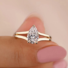 1 Carat Pear Shape Lab Grown Diamond Ring For Women - Certified 14k Gold