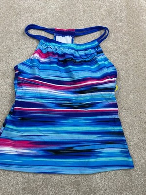 GO GOSSIP Swimwear Women's Tankini Top S Blue Pink Stripe Nylon Padded