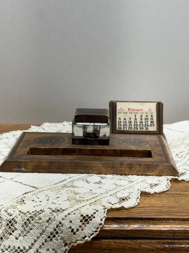 A. L. Reed Perpetual Calendar, Ink Well, and Pen Rest Desk Set