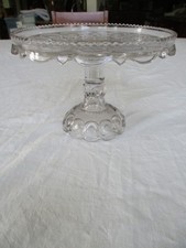 Vintage LE Smith Moon & Stars 9" Glass Cake Stand Pedestal Sawtooth Edge Skirt