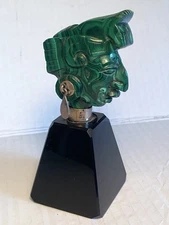 Mesoamerican Malachite And Silver Aztec Bust Sculpture Mayan 