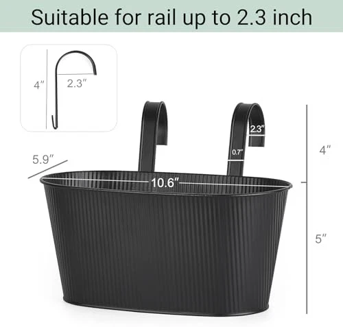 Metal Railing Planter Box 3 Pack Balcony Hanging Planter for Outdoor Plants - Image 2 of 4