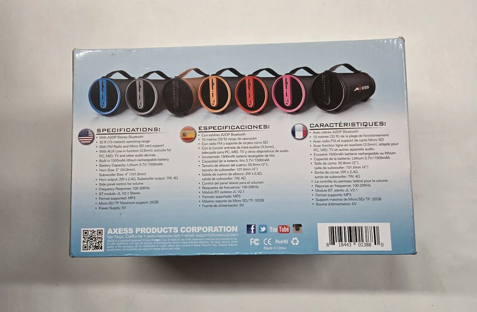 Портативный Bluetooth-динамик цилиндрический внутренний/наружный AXESS SPBT1033Bk - черный - Изображение 3 из 4