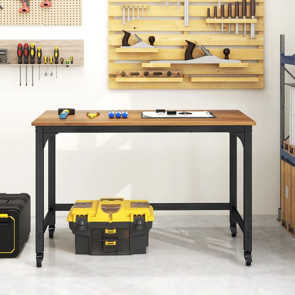 Marco de Metal PC Laptop Mesa Rodante Computadora Escritorio Madera Superior Estudio Estación de Trabajo Foto 4 de 4