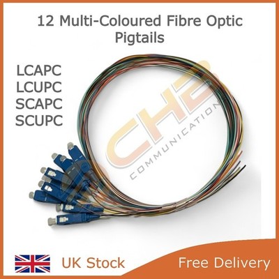 12 x Glasfaser Mehrfarbig Pigtail Single Mode 2 Meter SC LC UPC APC SM 2M