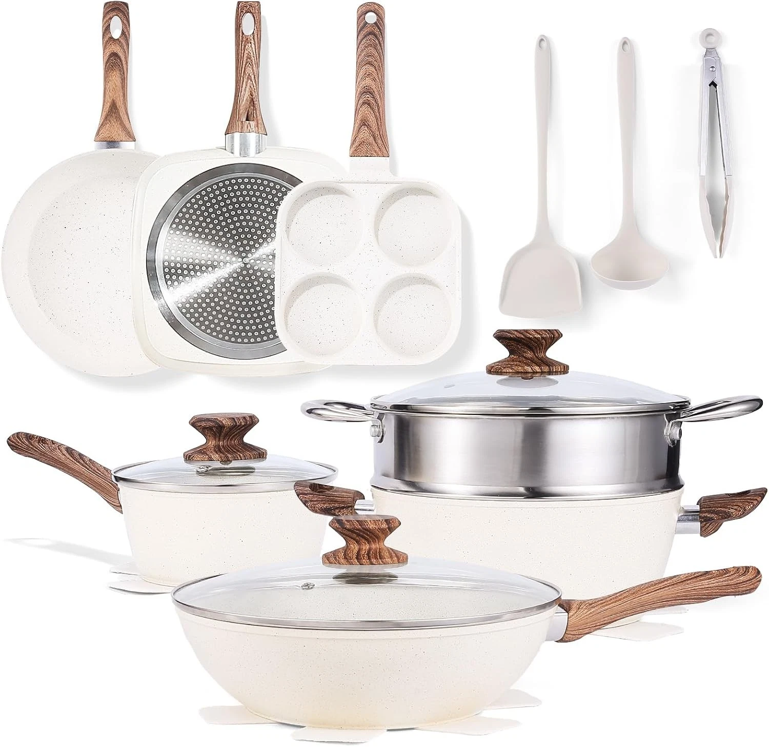 17 Pcs Nonstick Pots & Pans Non-toxic Kitchen Cooking Set with Stay-Cool Handles