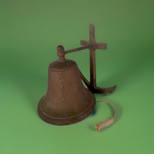 VTG Lg Brass Ship Bell Nautical Hanging Bell 10.5 Anchor Wall Mount Navy Dinner