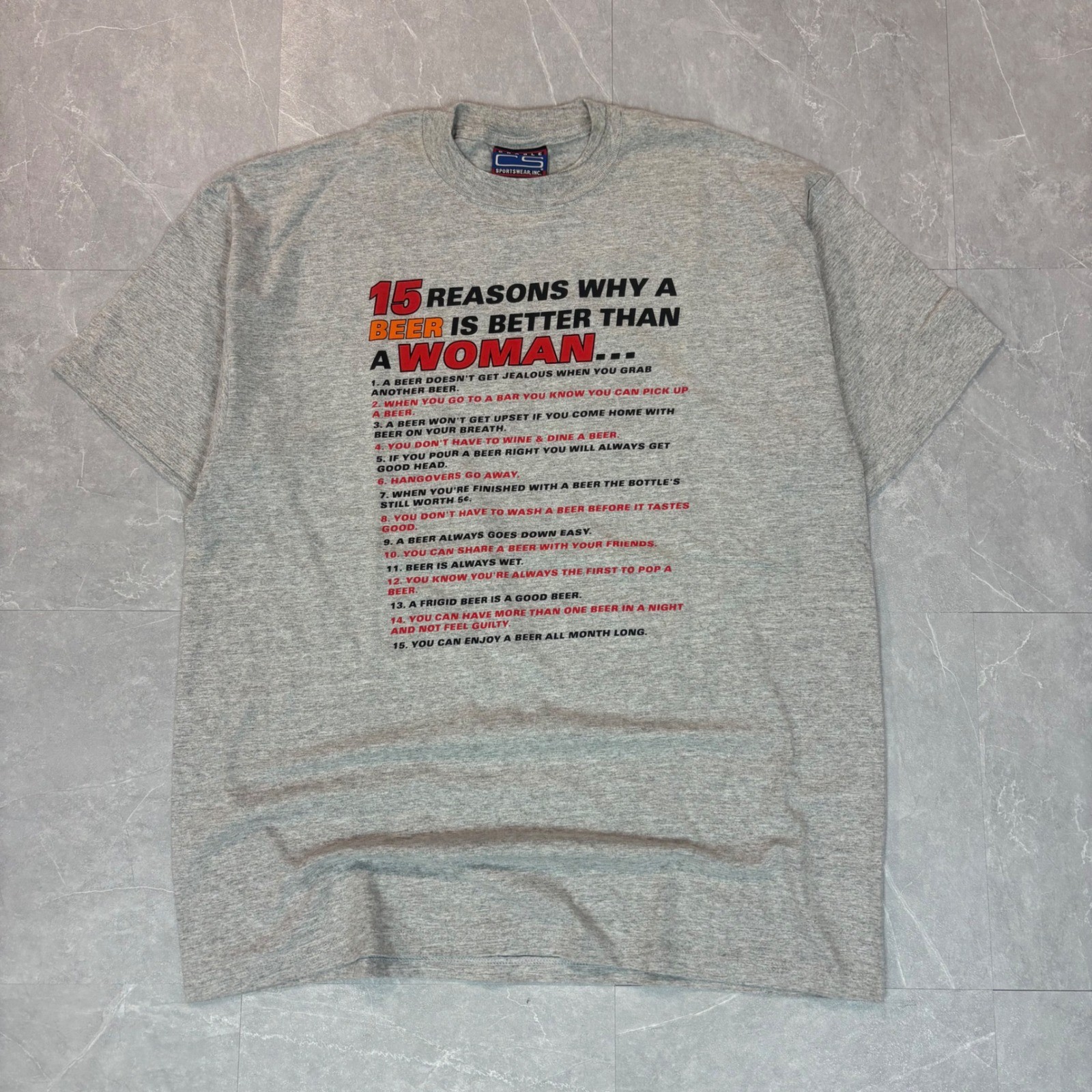 Vintage 90s Crable Sportswear Beer Better Than Woman Funny Graphic TShirt Gray L