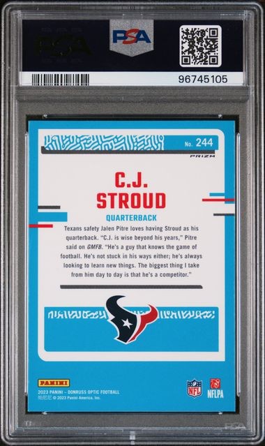 2023 PANINI DONRUSS OPTIC # 244 CJ STROUD GREEN VELOCITY ROOKIE PSA 10 Prizm view 2