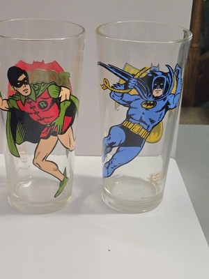 Vintage BATMAN and ROBIN 1966 and 1978 PEPSI Glasses - DC Comics Collectible