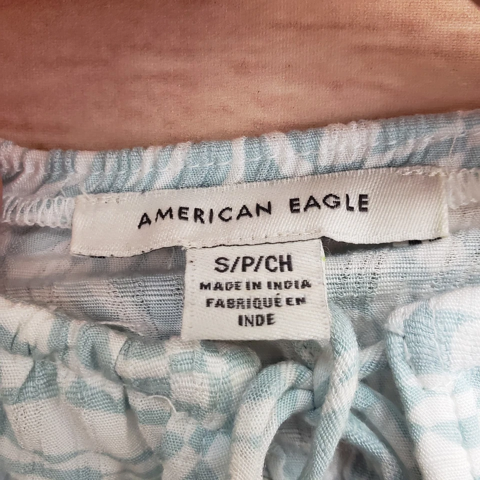 American Eagle Tank Top Womens Small Blue White Cropped Viscose Lace Up Boho - Image 3 of 4