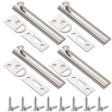 4 PCS 4-inch Solid Brass Surface Bolt Silver Door Slide Latch Lock Hardware