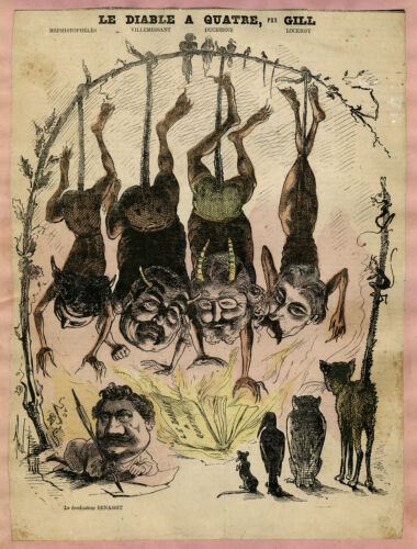 Antique Print-CARICATURE-VILLEMESSANT-DUCHESNE-LOCKROY-DEVIL-CRITICISM-Gill-1868 - Picture 1 of 6