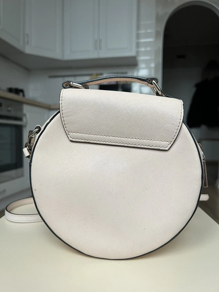 Bolso CROMIA Beige Cuero Forma Redonda Flores Bordado Estampado Hecho en Italia Foto 3 de 4