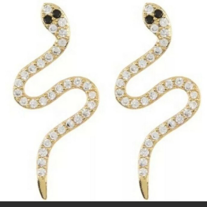 ADORNIA14K Gold Plated Sterling Silver Swarovski Crystal Snake Stud Earrings