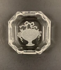 Open Salt Cellar Dip Clear Glass Intaglio Frosted Flower Basket Vintage Square
