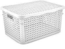 Small Large Pearl Plastic Storage Basket W/Lid Container Box Bedroom Office Home