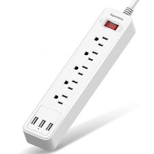 Power Strip w/5 Protector 5Ft Extension Cord charger with 3 USB Extension Cord