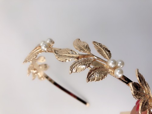 Women Girl Light Gold Color boho Leaf Pearl Party Hair head band Headband hoop - Picture 10 of 12