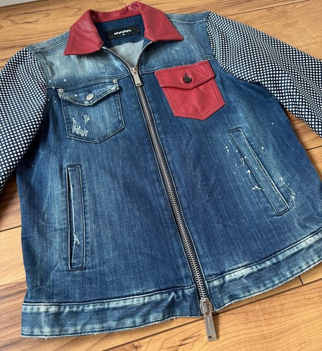100%ORIG DSQUARED RED LEDER/SEIDE DETAILS JEANS JACKE GR.50 S/S 15 S74AM00491 - Bild 7 von 20