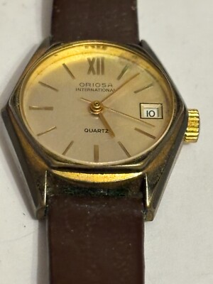 Oriosa International - Gold ladies dress watch with dark brown strap - Untested