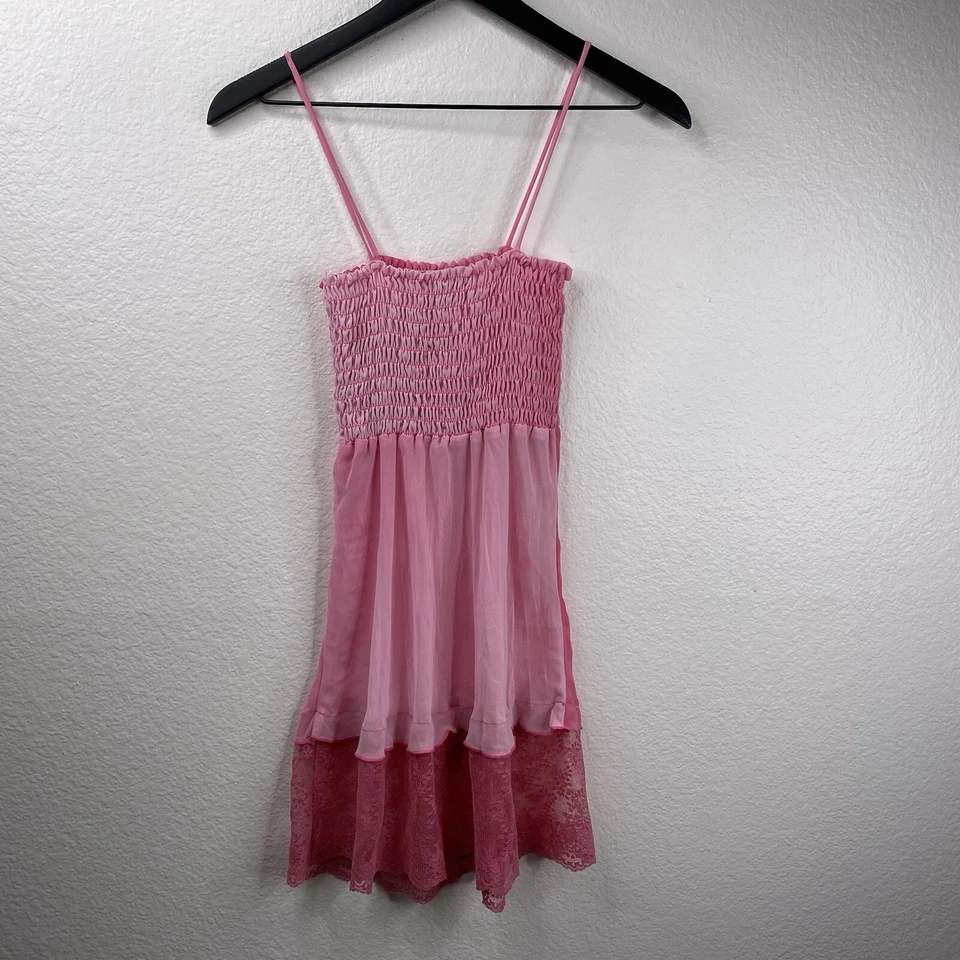 Top Guess Jeans Para Mujer Rosa Talla S Sin Mangas Semi Transparente Encaje Años 90 Y2K Foto 3 de 4