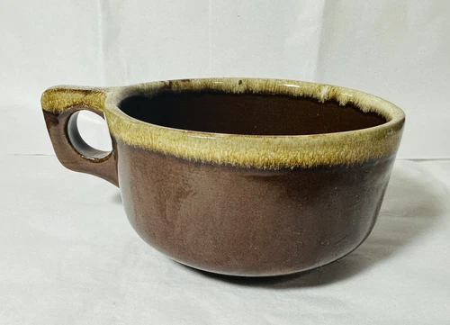 Western Stoneware Brown Drip Soup, Bowl/Mug. Stamped With WS Maple Brown Leaf