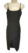 Lush Black Sheath Faux Wrap Mini Party Dress Spaghetti Strap Women Size S