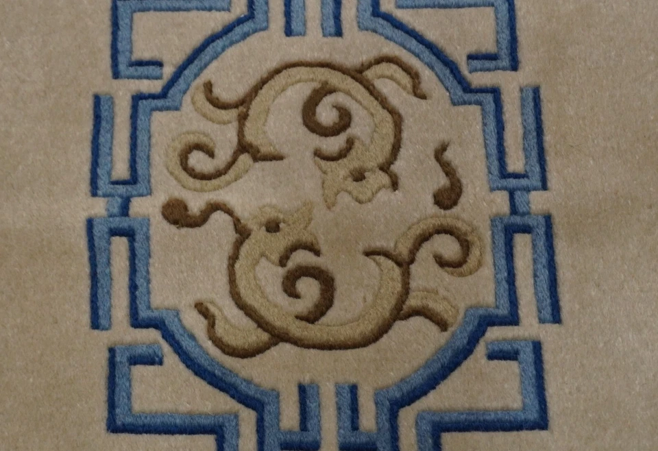 Art Deco Chinese Dragon 3' x 5'3" Hand Knotted Wool Olive Green Oriental Rug - Image 4 of 4