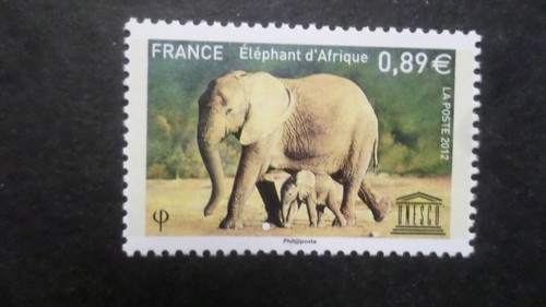 Francia, 2012, Sello De Servicio 155, UNESCO, Elefantes De África, Nuevo MNH