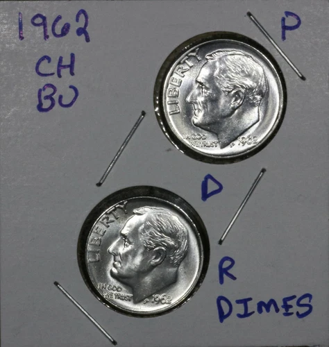 1962 P&D Roosevelt Dimes CH BU LUSTER 90% Silver US Coins