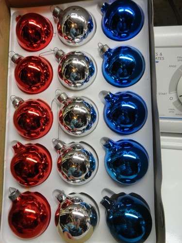 15 Vintage Red, Silver, Blue Glass Christmas Ornaments - Picture 2 of 3