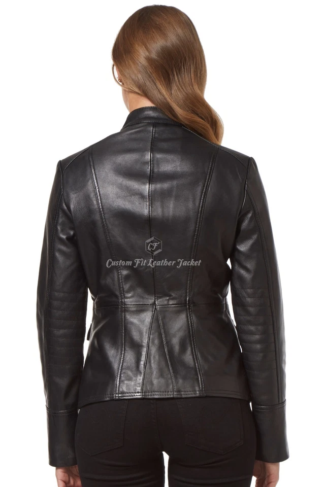 Ladies Leather Jacket Black 100% REAL LAMBSKIN Military Parade Style (8976) - Изображение 4 из 4