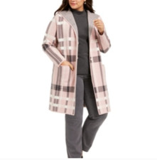 Charter Club Plus Size Plaid Pink Hooded Coatigan Size Xl