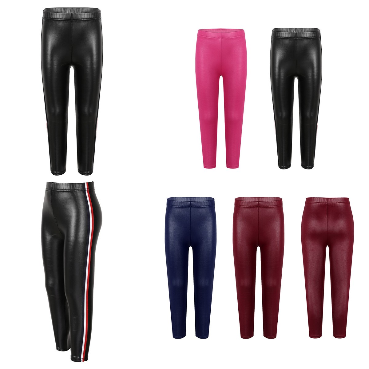 Kids Girls Faux Leather Fleece Pants Thicken Casual Stretchy