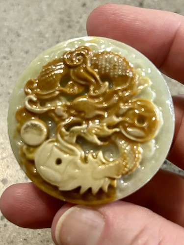Antique Chinese Heitan jade Jadeite Hand Carved Stone Belt Buckle 2.2oz - Picture 12 of 13