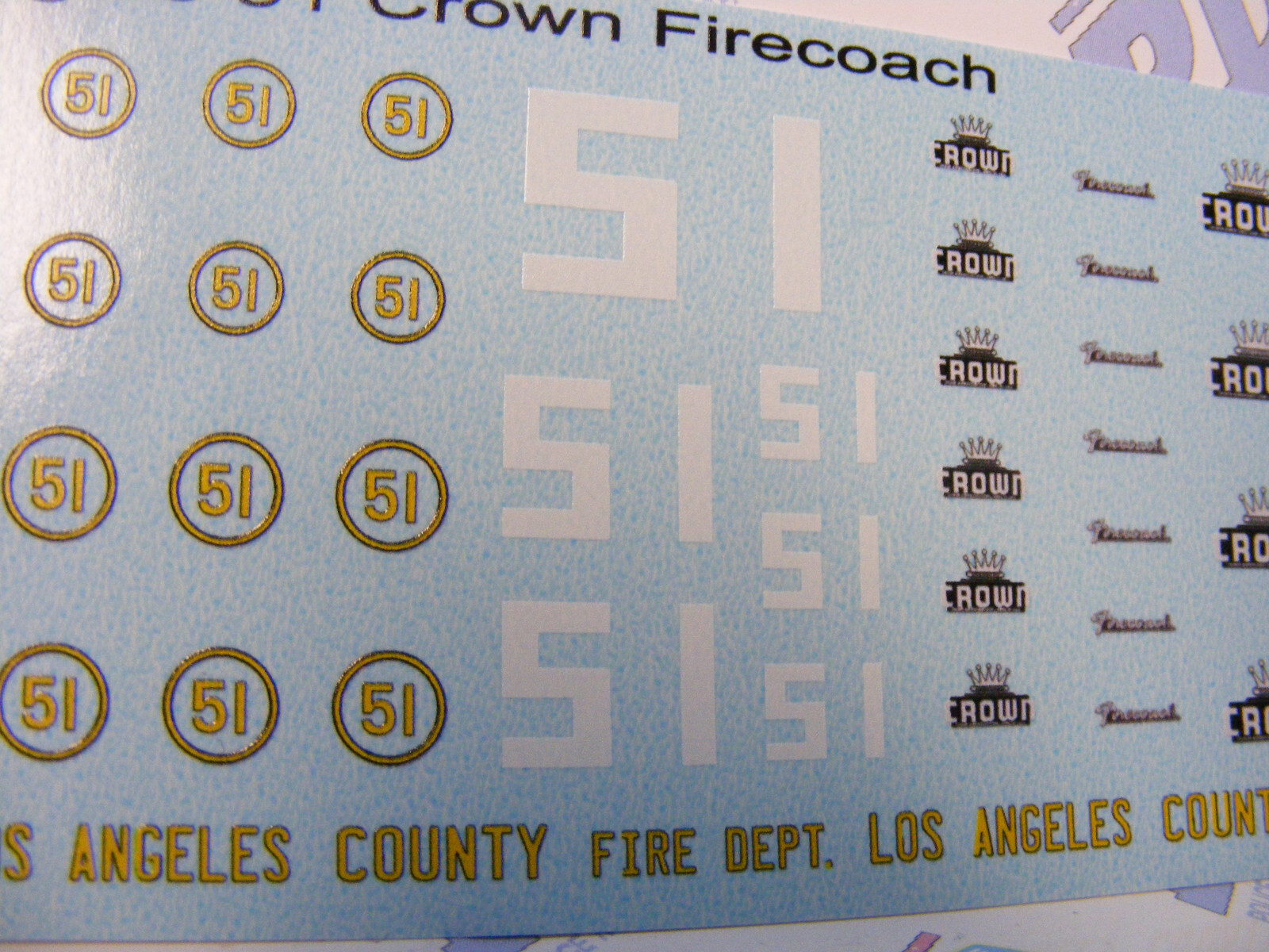 Rescue Engine 51 1/25 Water Slide Decals fits Models like American La France