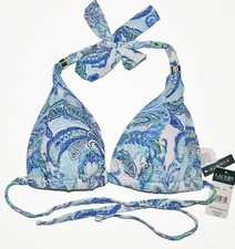 Lauren Ralph Women's Fiesta Paisley Halter Bikini Swim Top, Blue 8, 12, 16 US