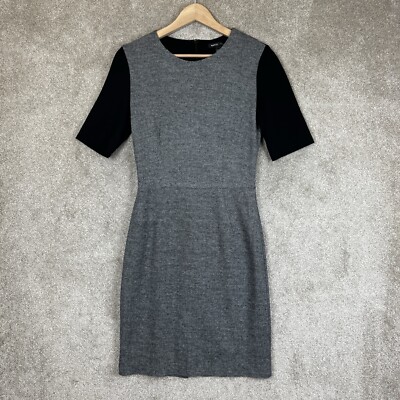 Mango Suit Dress Womens Small Gray Black Short Sleeve Back Zip Stretch- 9257*