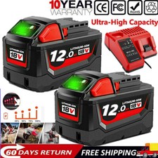 2X Battery Replace Milwaukee M-18 18V 12.0AH Extended Lithium 48-11-1890/Charger