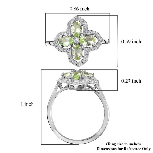 1.20 ctw Mint Garnet & Moissanite Clover Ring Rhodium Plated Sterling Size 6 - Picture 6 of 6