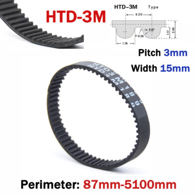 HTD-3M Close Loop Rubber Drive Belt 15mm Width Synchronous Timing Belt Pitch 3mm