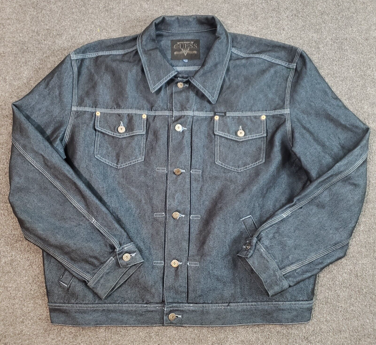 GUESS trucker jacket type 2 vintage 90s blue shiny denim GUESS trucker jacket type 2 vintage 90s blue shiny denim