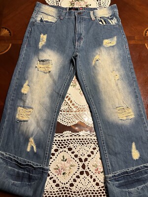 Elite Premium Denim Yellow Tint Distressed Ripped Mens Jeans